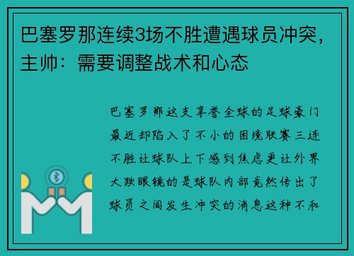 巴塞罗那连续3场不胜遭遇球员冲突，主帅：需要调整战术和心态